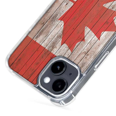 Canadian Flag Dark Wood iPhone 14 Plus MagSafe Case